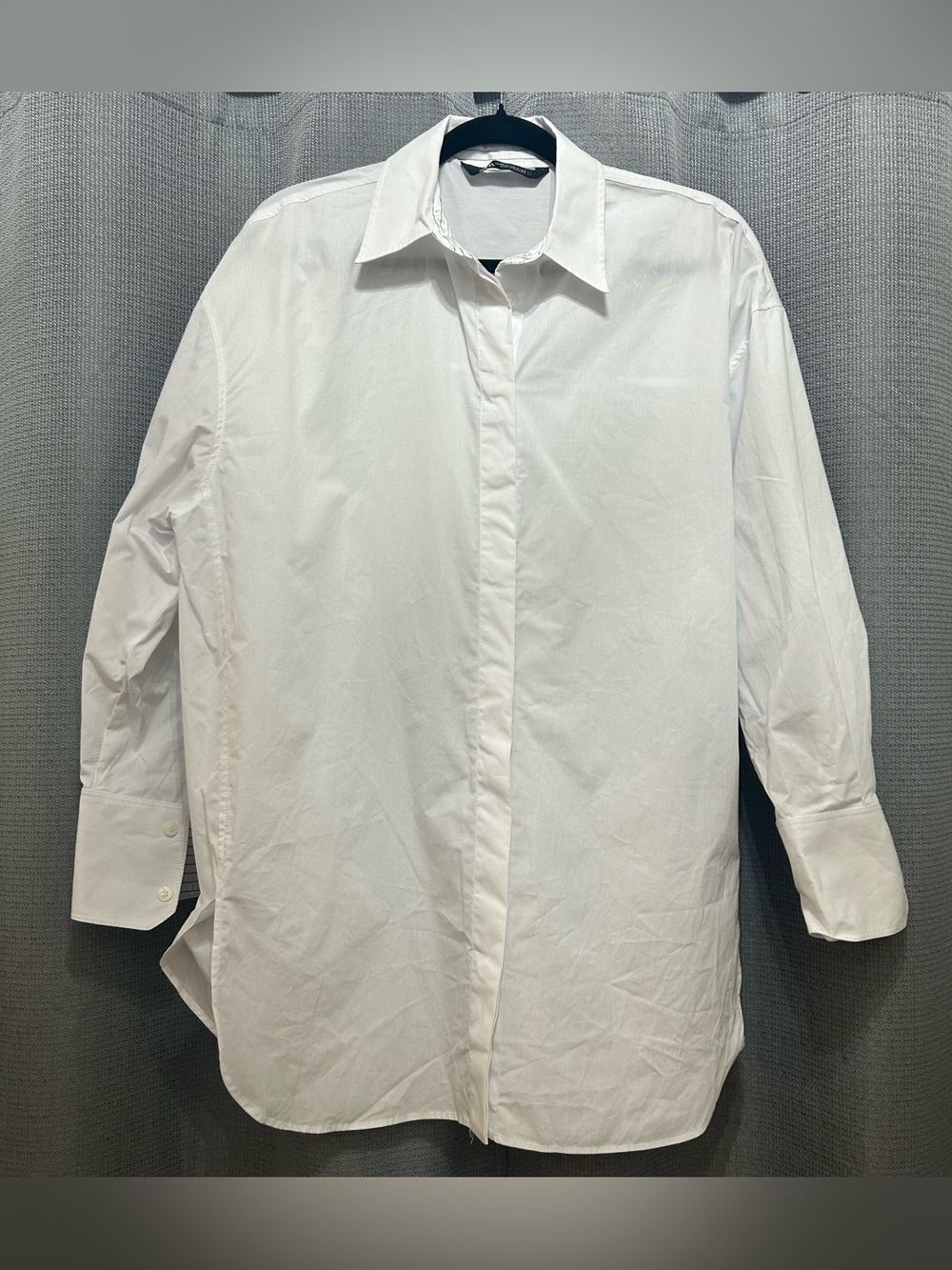 Zara oversized white cotton poplin button-down shirt